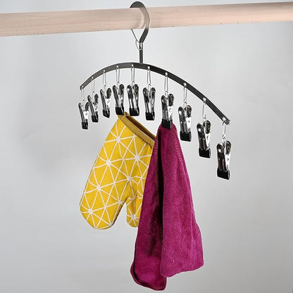 Legging Organizer for Closet,2 Pack Drying Rack with 20 Clips,Metal Yoga Pants Hangers,Windproof Clothes Hangers for Socks,Bras,Baby Clothes,Underwear-Space Saving,Indoor Outdoor Use (Black)