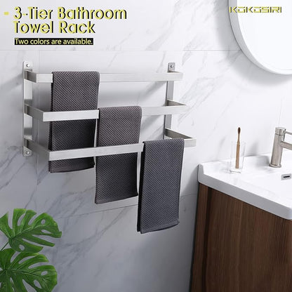 KOKOSIRI Bath Towel Bars Bathroom 3-Tiers Ladder Towel Rails Towel Holders Wall Mounted Towels Shelves Rack Brushed Stainless Steel, B5006BR-L24