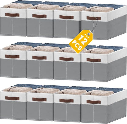 JTIEO 12 Pack Large Storage Baskets for Shelves 15"x11", Fabric Storage Bins with Handles, Collapsible Decorative Storage Baskets for Organizing Clothes, Toys, Closet, Nursery