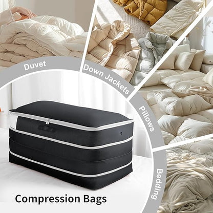 Easortm Comforter Storage Bag - Large Capacity Bedding Storage Bags Ultra Space Saving Self Compression Organizer, Washable Compression Bags for Storage Comforter Blanket Duvet Pillow, 2-Pack, Black