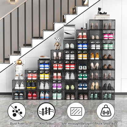 MCIJRJOI 12 Pack Hard Sturdy Thickened Rigid XX Large Shoe Storage Organizer for Closet, Clear Stackable Sneaker Shoe Boxes Rack Containers Display Case Bins with Lids, Grey02