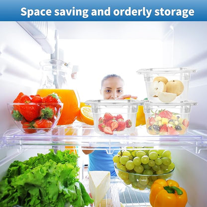 KEJJNYER 6 Pcs 4 inch Deep Plastic Food Pan with Lid 1/6 Size, Clear Food Storage Containers with lids, Restaurant Salad Bar Containers for Fruits Vegetables Beans Corns