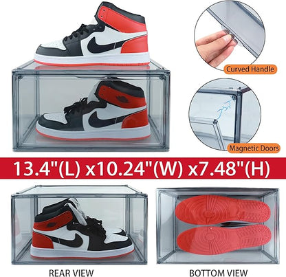 3BBYJL 12 Pack Shoe Boxes Size 13 Acrylic Shoe Organizer Clear Storage Box Plastic Stackable Sneaker Display Case with Magnetic Lids