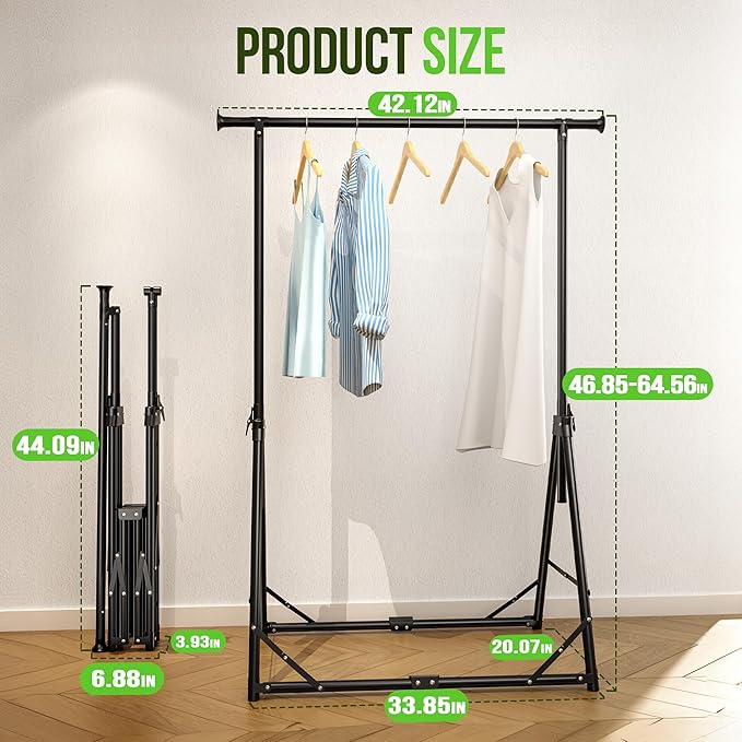 MAXLEAD HOME Clothes Rack Foldable Clothing Rack, 64.5''H Collapsible Garment Rack with 4 levels Adjustable Height, Portable Coat Rack for Travel, Camping, Drying, RV, Indoor, Outdoor, Easy Assemble