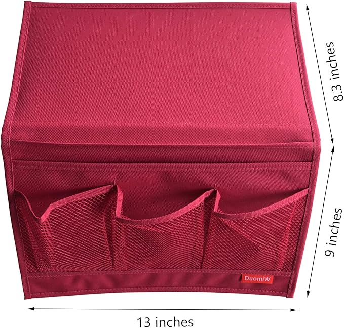 DuomiW Bedside Storage Organizer, Bedside Caddy, Table Cabinet Storage Organizer, TV Remote Control, Phones, Magazines, Tablets, Accessories (Red)