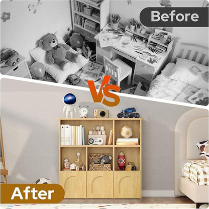 Toy Storage Organizer,Kids Bookshelf with Hidden Roller Drawer and 5 Open Cubbies,for Kid Room,Living Room,Game Room and Den