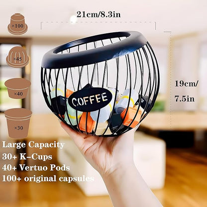 Coffee Pod Holder,K Cup Holders for Counter,Coffee Bar Accessories & Decor,Large Capacity Keurig K-cup Organizer, Nespresso Vertuo Station Organizer,Metal Pods Storage (Black)