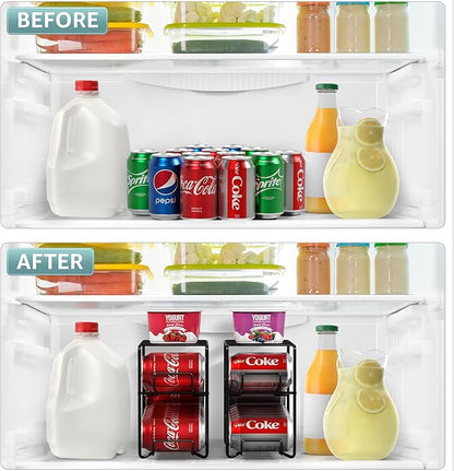 Sorbus 2-Pack Soda Can Dispenser Rack – Beverage Organizer for Refrigerator, Holds 12 Standard 12oz Cans (Black)