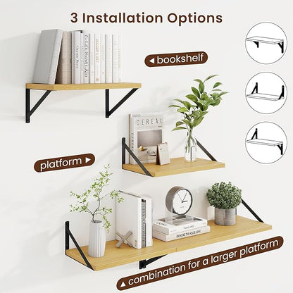 Axeman Deep Floating Shelves | 16 Inch Oak Wall Shelves Set of 2 | 10 Inch Deep Wood Floating Shelves for Wall | 16" W x 10" D Oak Shelves for Living Room Bathroom Kitchen