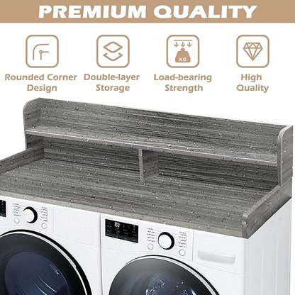 Royxen Laundry Countertop with 2-Tier Shelf Universal Fit, Washer and Dryer Countertop with Storage Space, Shelf Height 11.5 Inches, Solid Wood Core, Eucalyptus