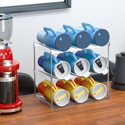 IEEK 3 Tier Stackable Wine and Water Bottle Holder Free-Standing Fridge Wine Bottle Organizers Clear Plastic Water Bottle Holder for Cabinet,Refrigerator,Pantry,Kitchen Countertops,Holds 9 Bottles