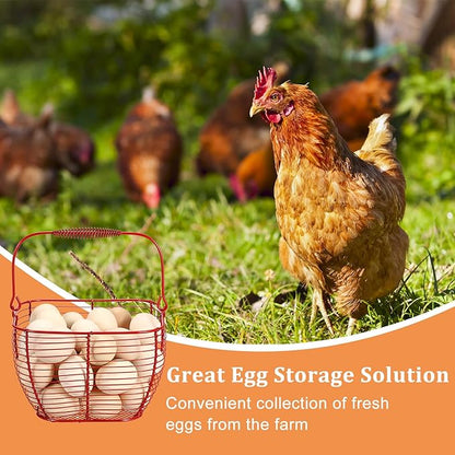 2 PCS 7" Red Square Wire Egg Baskets for Fresh Egg With Handle, Small Metal Collecting Basket for Gathering Fresh Eggs, Chicken and Duck Eggs Hunting Basket Egg Holder Countertop