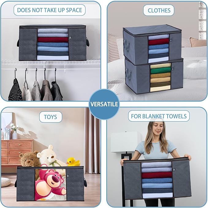 VENO 3 Pack Extra Large Clothes Blanket Storage Bag, Christmas Ornament Storage Container Bins for Holiday Decor for Comforters Bedding, Foldable with Sturdy Zipper, Handle, Clear Window (24 Gallon)