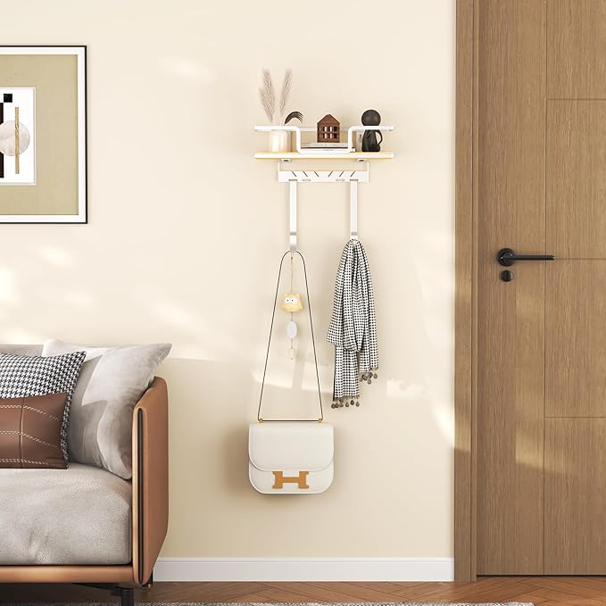 efluky Ironing Board Hanger Wall Mount with Removable Hooks, Ironing Board Holder Organizer Compatible with T/Leg & Y/Leg Ironing Boards, Space Saving Laundry Room Storage, 12.59"x5.9"x2.36", White