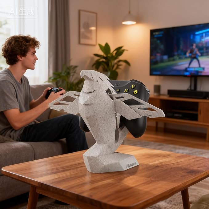 Controller Holder for Xbox/PS/Switch – Monument Marble-Style Eagle Stand, Auto-Spreading Wings, Dual Placement, Scratch-Free Curved Tail Design