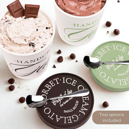 Set of 2 Ice Cream Containers, 1 Quart Each Reusable Freezer Storage for Homemade Gelato, Sorbet & Frozen Yogurt, 2 Spoons Included, Stackable Containers with Silicone Lids BPA Free