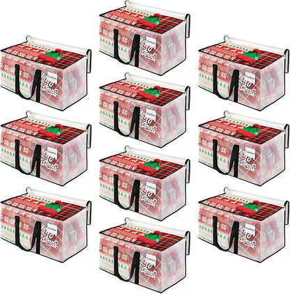 BlissTotes Moving Bags, 10-Pack Storage Bags, Moving Bags Heavy Duty Extra Large, Moving Totes, Clear Moving Bags, Reinforced Handles & Tag Pocket, Christmas Totes (125L)