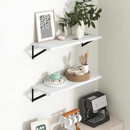 Axeman Deep Floating Shelves - 30 Inch White Floating Shelves Set of 2-12 Inch Deep Wood Wall Shelves for Living Room Bathroom Kitchen