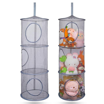 Basumee Stuffed Animals Net or Hammock 2 Pcs Stuffed Animals Storage Toy Net Hammock for Plushies Storage Organizer Mesh Kids Girls Room Decor, Gray, 3 Tiers