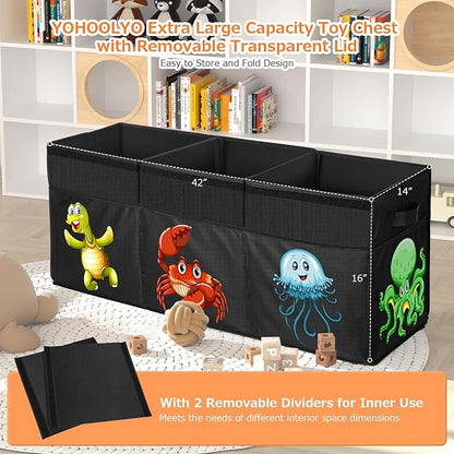 Extra Large Toy Box, Collapsible Sturdy Toy Storage Organizer with Lids, 155L Storage Box for Boys Girls, 42"x16"x14" Kids Bin Chest Baskets for Living Room, Playroom, Bedroom, Nursery, Black