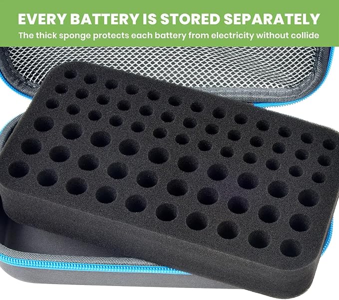 ALKOO Battery Organizer Storage Holder Case Box for 69+ Batteries AA AAA C Cell 9V 3V Lithium - No Tester Included (Blue)