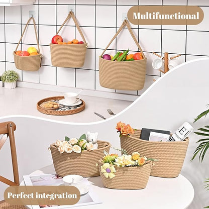 Hanging Storage Baskets, Over The Door Basket, Cotton Wall Baskets Storage, Hanging Door Basket with 4 Hooks