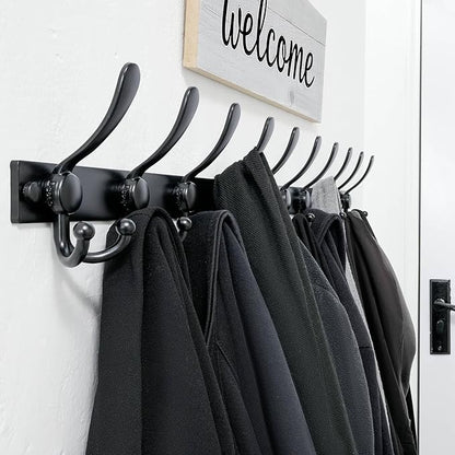 Dseap Coat Rack Wall Mount 2.0 Pro: Heavy Duty 300% Thicker, 16" Stud Mount, Stainless Steel Wall Coat Hooks Hanger for Clothes Jackets Hats Entryway Closet, MaxStrong Series, Black, Pack of 2