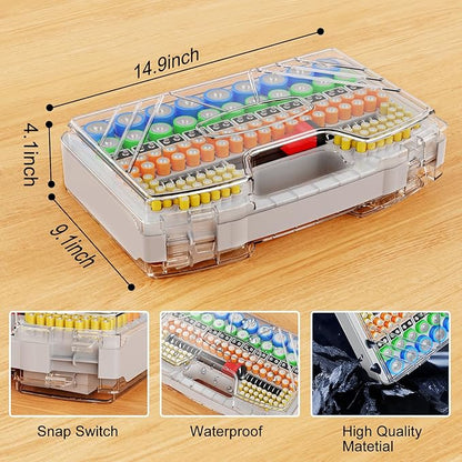 Battery Organizer Storage Holder Box Case with Tester, Stores & Protects Up to 285+ Batteries, Double-Sided and Durable Design,Holds AA AAA 4A C D Cell 9V 3V Lithium LR44 CR2 CR123 (Grey)