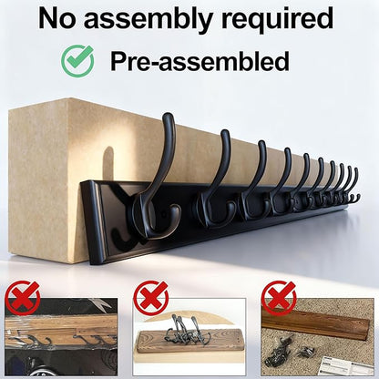 WEBI Coat Rack Wall Mount,38 1/4" Long Coat Hooks Wall Mounted,Bamboo Coat Hanger Wall Hook Rack,Jacket Hanger,10 Hooks for Hanging Coats,Clothes,Hats,Black
