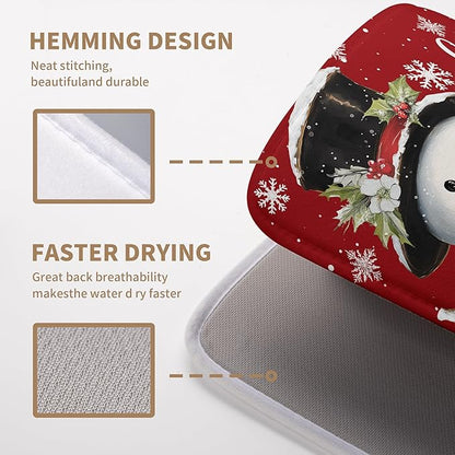 Wnoesat Snowman Christmas Dish Drying Mat Winter Drying Mats for Kitchen Counter Xmas Holiday Red Dish Draining Mat Microfiber Absorbent Reusable Dish Rack Pad 18x24 Inch