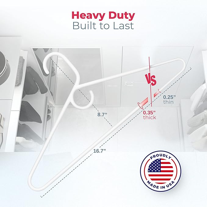 Neaties Heavy Duty Clothes Hangers 12 Pack – Made in The USA – 8lb Capacity Plastic Hangers for Adult Clothing – Durable for Pants, Coats, Jackets, or Jeans – White