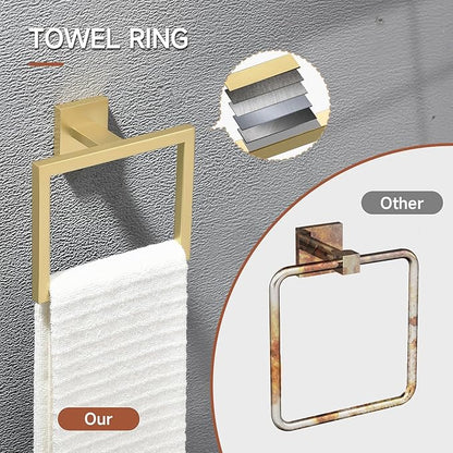TQKAG 5-Piece Bathroom Accessories Set Brushed Gold Bathroom Hardware Set SUS304 Stainless Steel Classic Wall Mounted Towel Bar Sets 23.6" Towel Rack for Bathroom, Brushed Gold