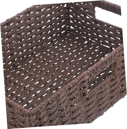 Garneck Woven Decorative Storage Basket for Home Organization Simple and Elegant Design Versatile Sundries Basket for Office Kitchen Bathroom Bedroom Rustic Rattan Style