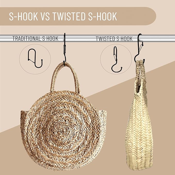 Blau Marité 6 Purse Hanger for Closet. Tote Hanger. S-Shaped Hooks S Hooks Twist Design. Anti Drop S-Shaped Hook for Hanging Handbags with Safety Buckle to Prevent Falls. Heavy Duty. (Black, Twisted)