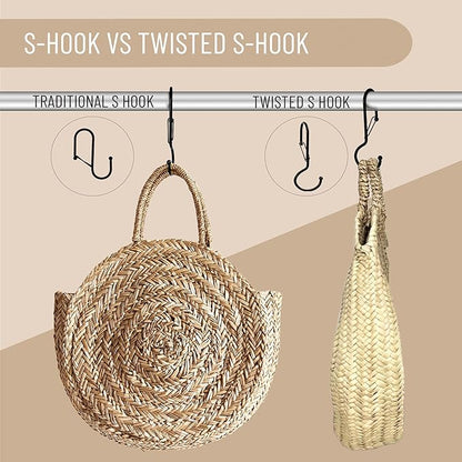 Blau Marité 6 Purse Hanger for Closet. Tote Hanger. S-Shaped Hooks S Hooks Twist Design. Anti Drop S-Shaped Hook for Hanging Handbags with Safety Buckle to Prevent Falls. Heavy Duty. (Black, Twisted)