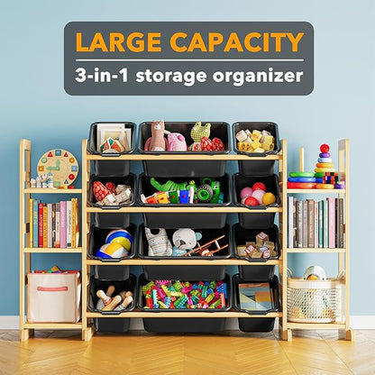 SpaceAid Toy Storage Organizer with 6 Shelves and 12 Bins, Toy Organizers Storage Bookshelf, Kids Bin Shelf Toys Box Bookcase for Bedroom Playroom Organization Room Decor, True Black
