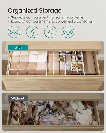 SONGMICS 4 Pack Drawer Organizers, 80 Cells (2x16+2x24), Foldable Dividers, 11.8 x 11.8 x 3.9 Inches, for Socks, Underwear, Ties, Belts, Cloud White URUS011W01