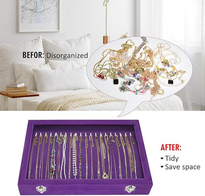 Velvet Necklace Display Jewelry Tray 20 Hook Necklace Tray Necklace Pendant Jewelry Tray for Women and Girls