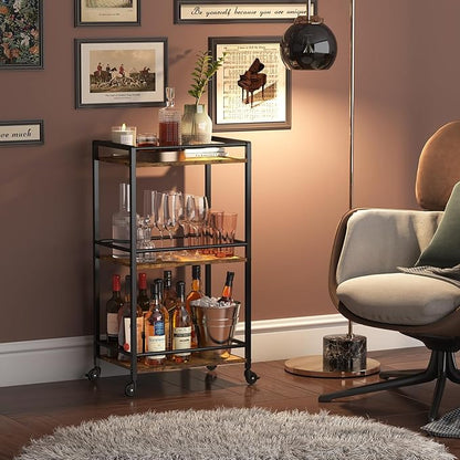Lifewit Bar Cart for The Home, 3 Tier Rolling Wine Cart, Drink Serving Cart with Lockable Wheels, Mini Liquor Utility Cart for Dining Living Room, 43 x 30 x 81.5 cm/17x 11.8 x 32.1 inch, Rustic Brown