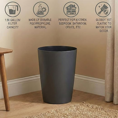 Mini Waste Basket - Pack of 2 Durable Small Plastic Garbage Trash Can Bin - Lidless Open-Top, Slim Profile for Compact Spaces - Suitable for Home, Bathroom, Office, Bedroom & More, Grey