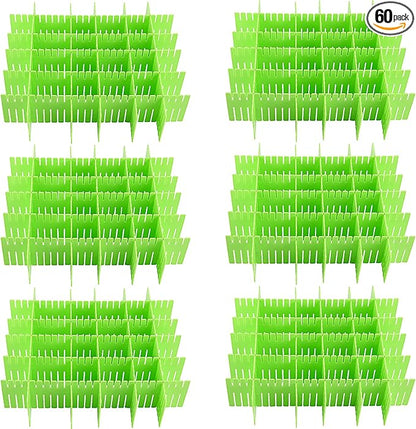 ZOENHOU 60 PCS Green Drawer Dividers, 12.6 x 2.8 Inch Adjustable Premium Plastic Drawer Divider Organizers for Makeup Drawers Desktop Kitchen drawer Organizers and Storage