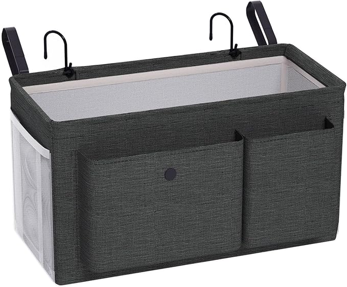 Edudif Bedside Caddy Bedside Organizer with Fixed Straps & Water Bottle Holder, Bunk Bed Caddy ideal for Home, Dorm, Hospital, Crib, Versatile Bedside Storage Solution (Black)