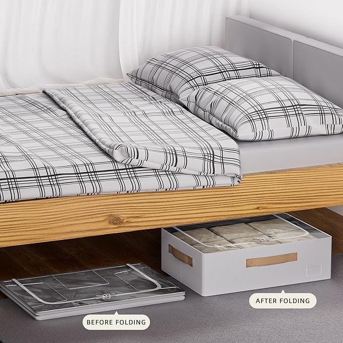 CYhom Underbed Storage Bins With Metal Frame, 10" High Under Bed Storage Containers, Large Capacity Under Bed Organizer Boxes (Grey, 23.6” L x 15.7” W x 10” H)