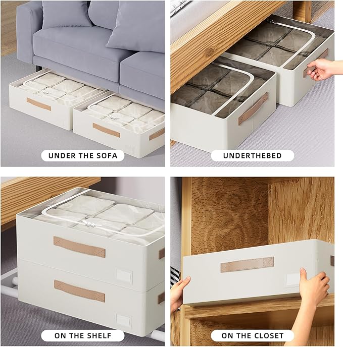 CYhom Underbed Storage Bins With Metal Frame, 10" High Under Bed Storage Containers, Large Capacity Under Bed Organizer Boxes (Beige, 23.6” L x 15.7” W x 10” H)