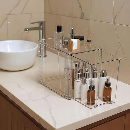 High Clear Stackable Storage Drawers(2 Pack), High-strength Plastic Organizer Bins with Handles for Skincare Bathroom Cabinet Vanity Undersink Kitchen Pantry BPA-Free Storage Containers