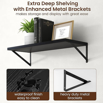 Axeman Deep Floating Shelves - 30 Inch Black Floating Shelves Set of 2-12 Inch Deep Wood Wall Shelves for Living Room Bathroom Kitchen
