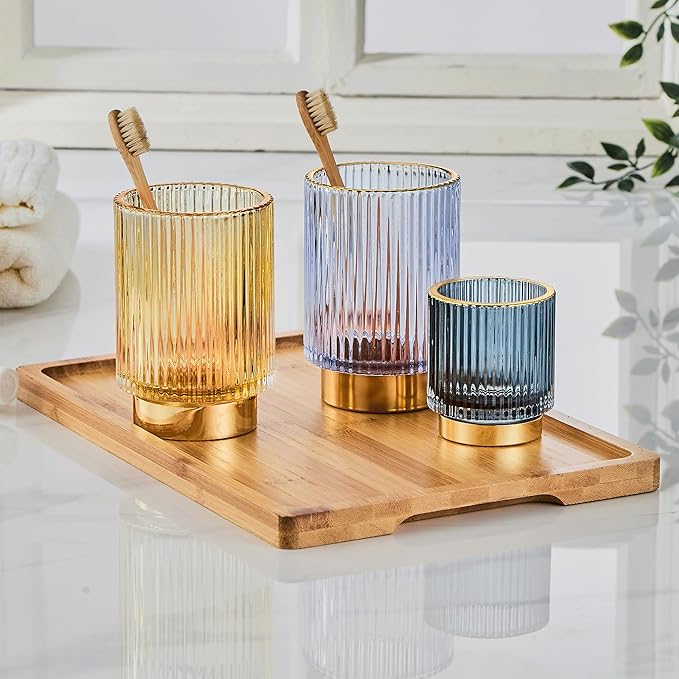LEICURACE Makeup Brush Holder Organizer,Toothbrush Holders,Desk Pen Pencil Holder,Multifunctional Vintage Glass Brush Cup(A3-18-US)