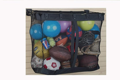 HandiWall Large Mesh Basket for Ball and Sports Storage on Garage Slatwall Panels