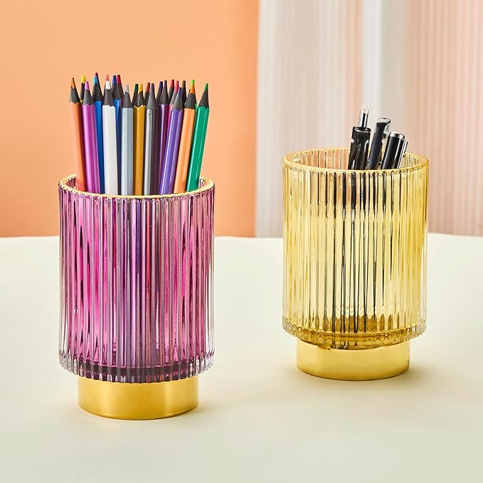LEICURACE Makeup Brush Holder Organizer,Toothbrush Holders,Desk Pen Pencil Holder,Multifunctional Vintage Glass Brush Cup(A3-19-US)