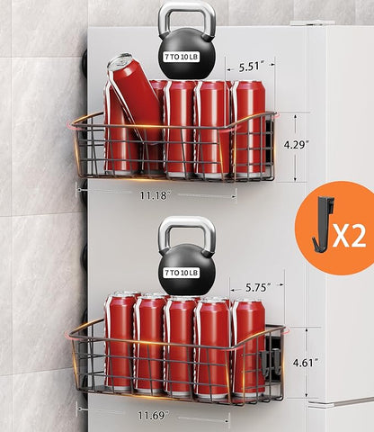 2Pcs Magnetic Shelf for Refrigerator, Versatile Magnetic Basket Fridge with 2 Hooks for Kitchen Storage, Fruit Potato Onion Storage Shelves, Large Magnetic Spice Rack Organizer for Fridge Oven Laundry